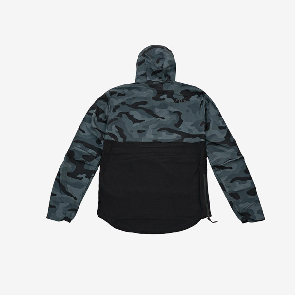 Dark camouflage coat with hood