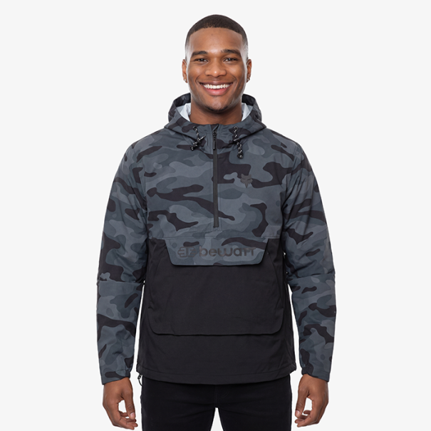 Dark camouflage coat with hood